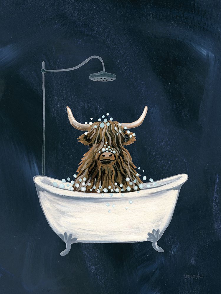 Highland Cow in Tub Texture Dark art print by Yvette St. Amant for $57.95 CAD