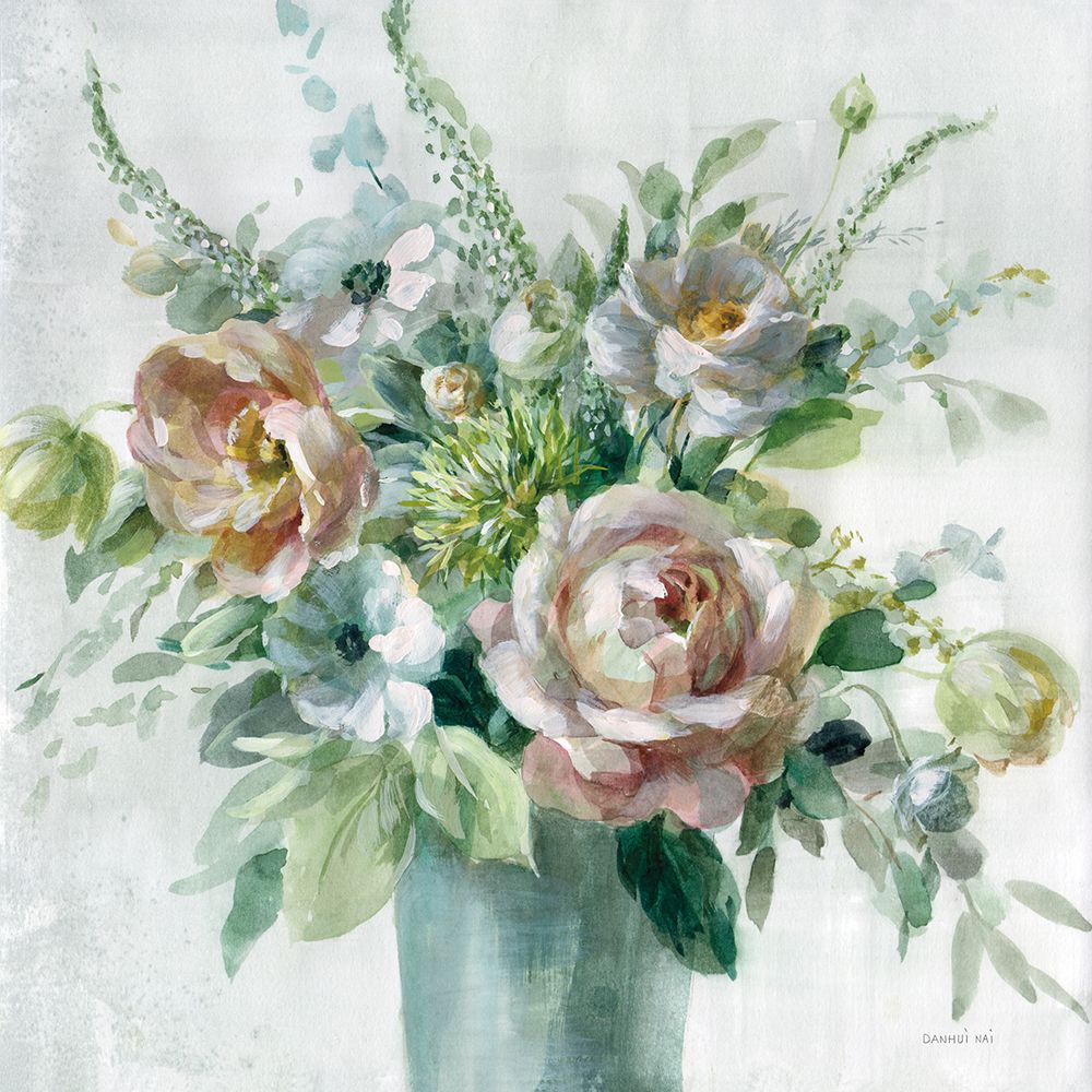 Sage and Peach Flowers I art print by Danhui Nai for $57.95 CAD