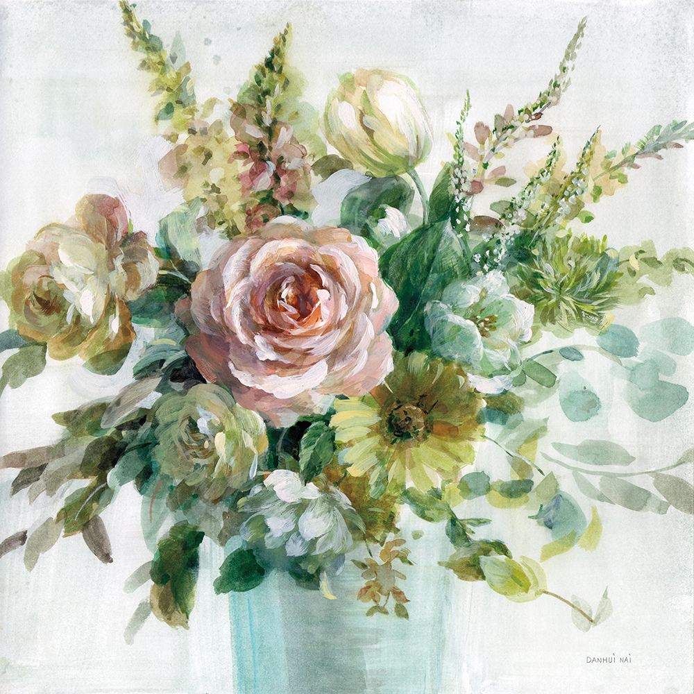 Sage and Peach Flowers II art print by Danhui Nai for $57.95 CAD