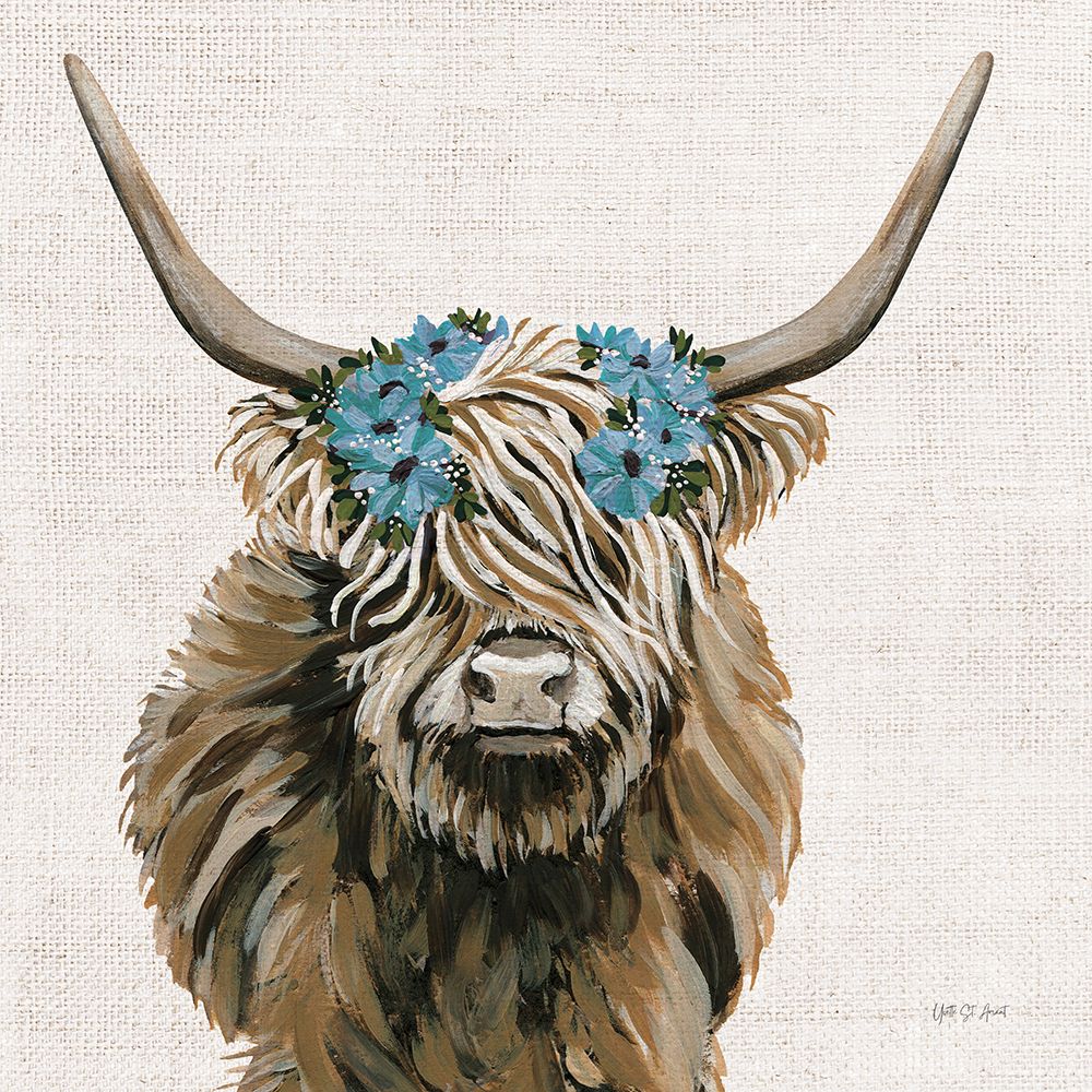 Harvest Cow Floral Linen Sq art print by Yvette St. Amant for $57.95 CAD