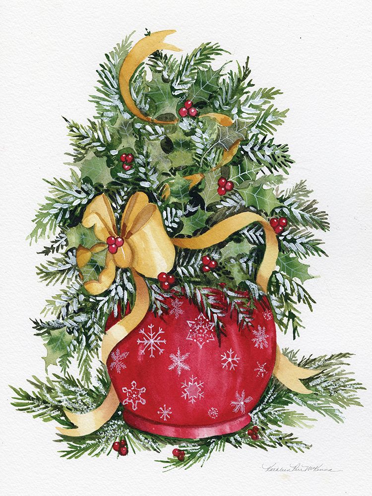 Holly Holiday Bouquet art print by Kathleen Parr McKenna for $57.95 CAD