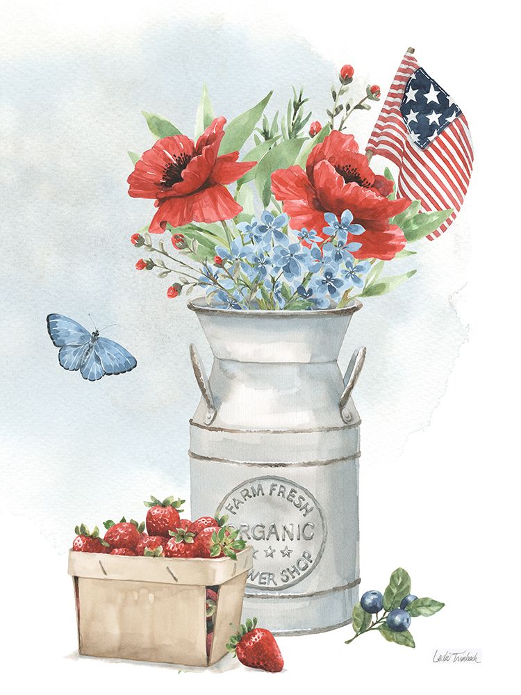 Red White and Blue Floral I art print by Leslie Trimbach for $57.95 CAD