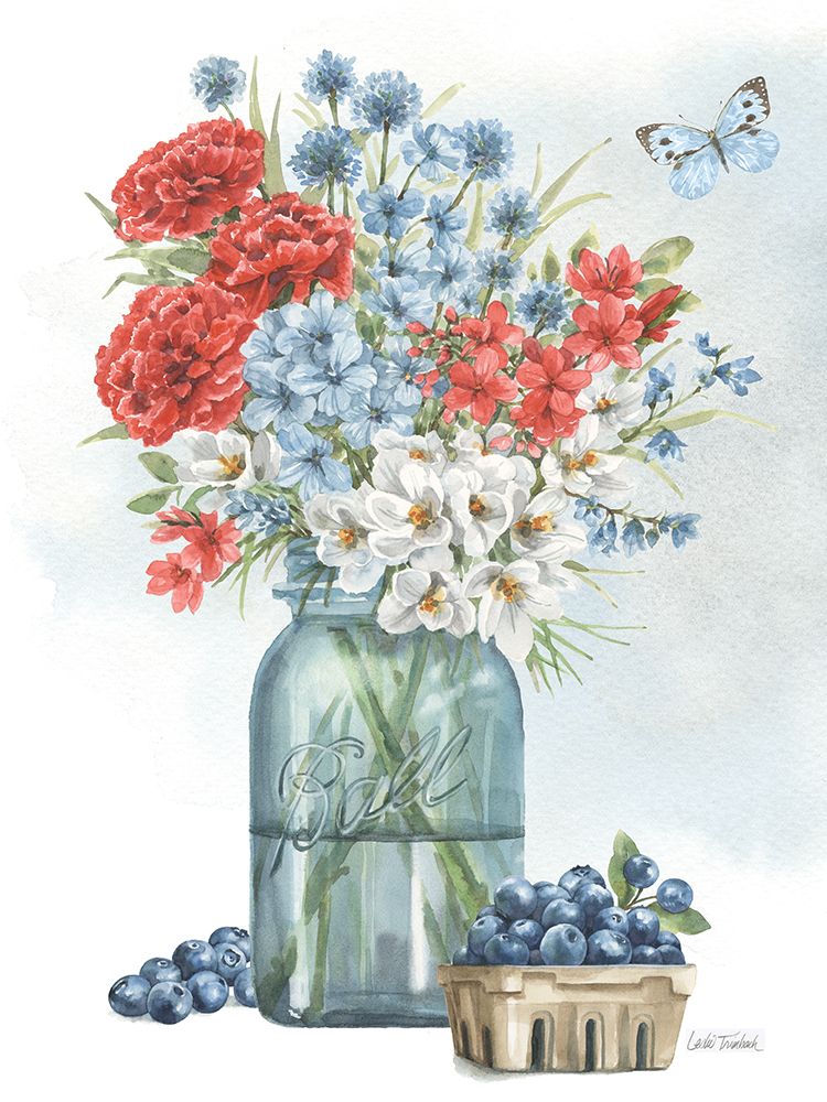Red White and Blue Floral II art print by Leslie Trimbach for $57.95 CAD