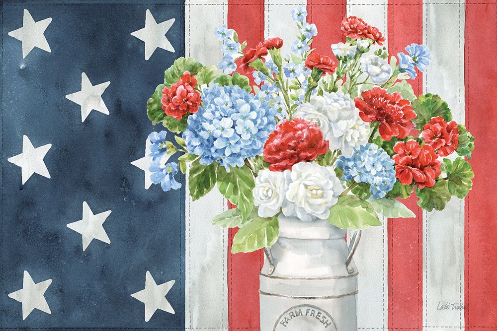 Red White and Blue Floral V art print by Leslie Trimbach for $57.95 CAD