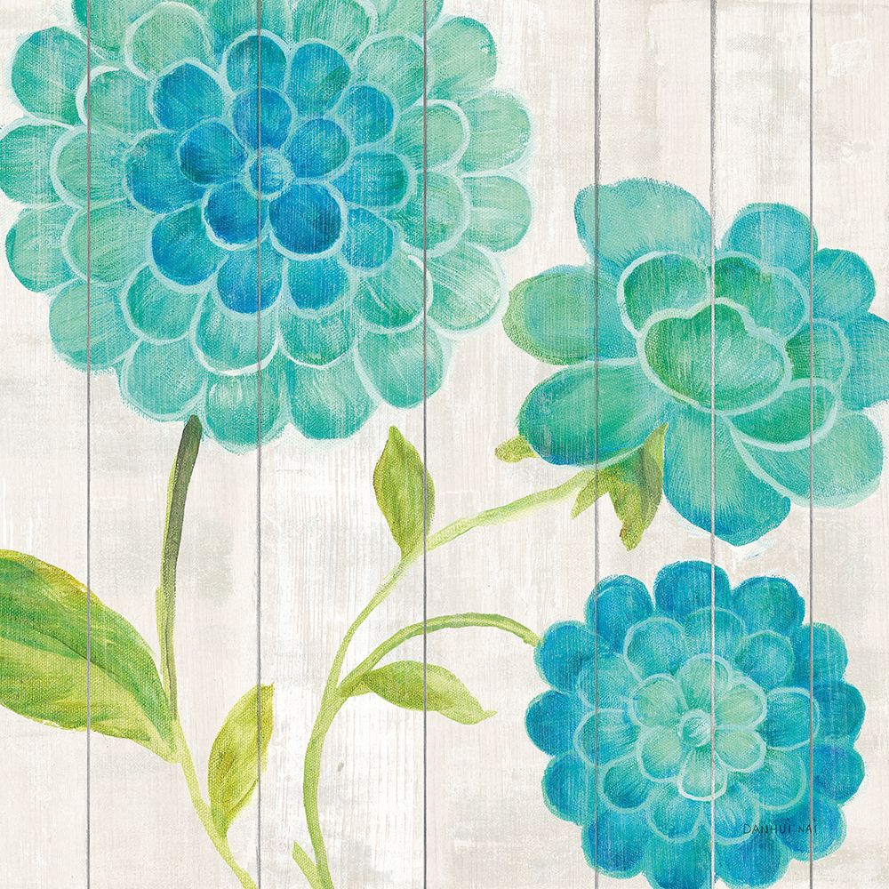 Aqua Blooms on Wood I art print by Danhui Nai for $57.95 CAD