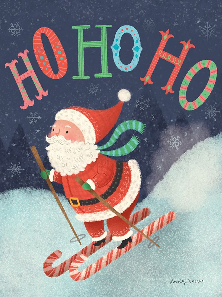 Skiing Santa art print by Lindley Wiesner for $57.95 CAD