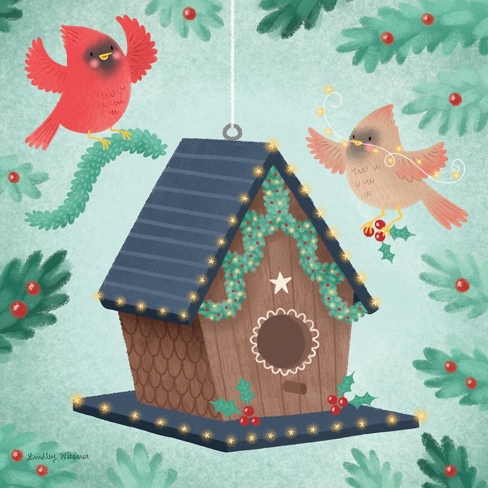 Holiday Birdhouse art print by Lindley Wiesner for $57.95 CAD