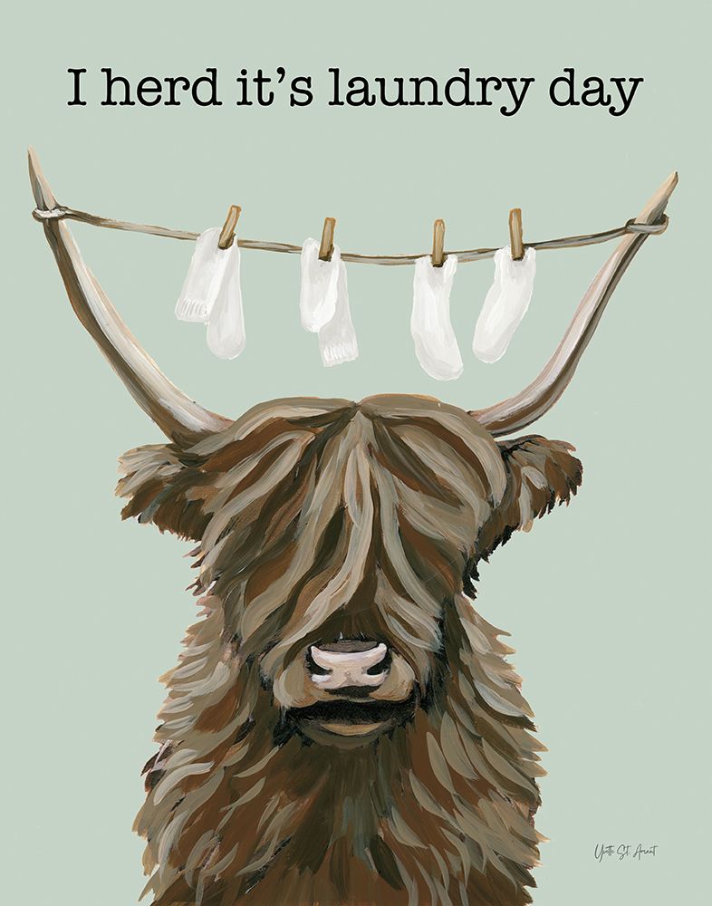Highland Cow Clothesline v2 art print by Yvette St. Amant for $57.95 CAD