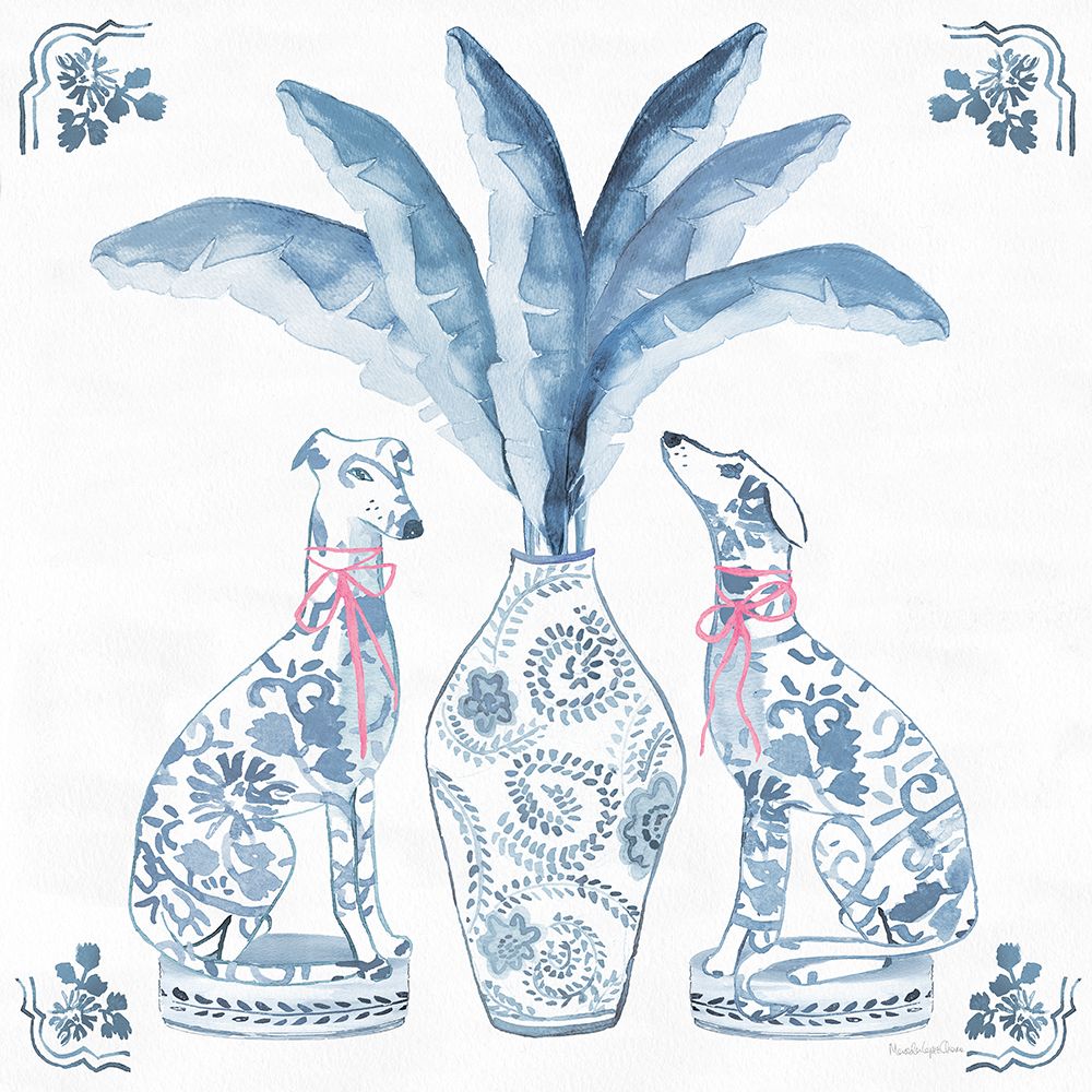 Chinoiserie Dogs I art print by Mercedes Lopez Charro for $57.95 CAD
