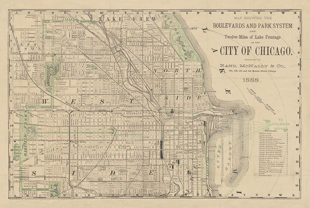 City of Chicago Map 1888 v2 art print by Wild Apple Portfolio for $57.95 CAD