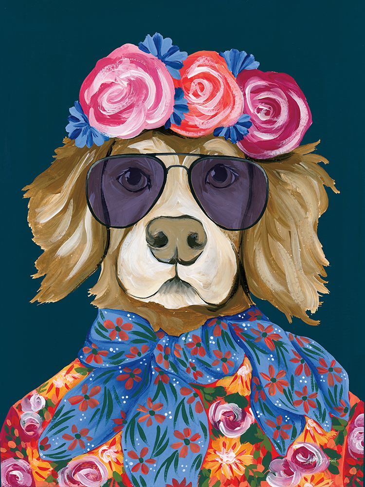 Glitzy Golden Retriever art print by Yvette St. Amant for $57.95 CAD