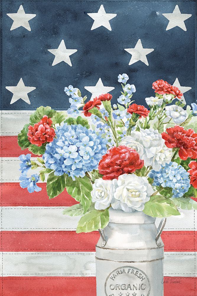 Red White and Blue Floral V Veritcal art print by Leslie Trimbach for $57.95 CAD