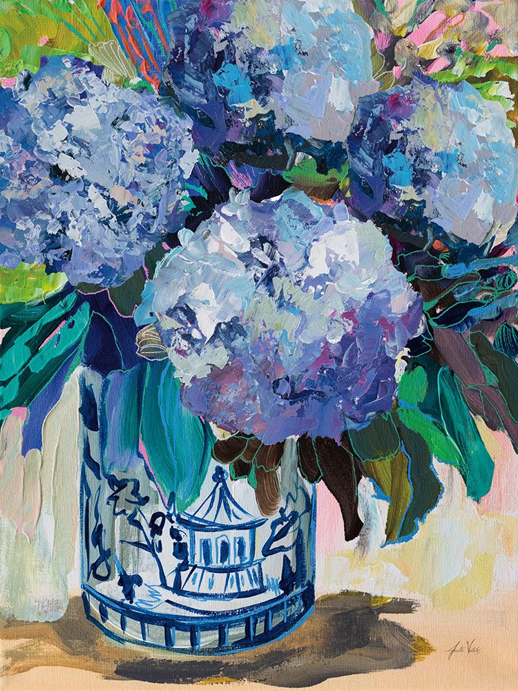 August Bloom Blue Hydrangea art print by Jeanette Vertentes for $57.95 CAD
