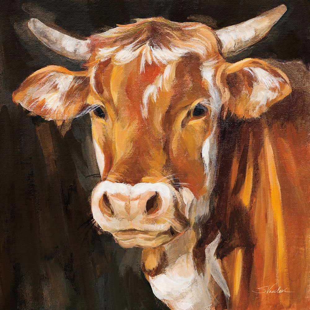 Brown Cow on Black art print by Silvia Vassileva for $57.95 CAD