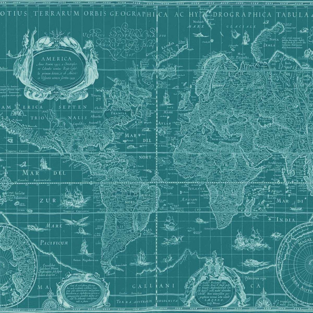 Blueprint Map(Teal) art print by Willem Blaeu for $57.95 CAD