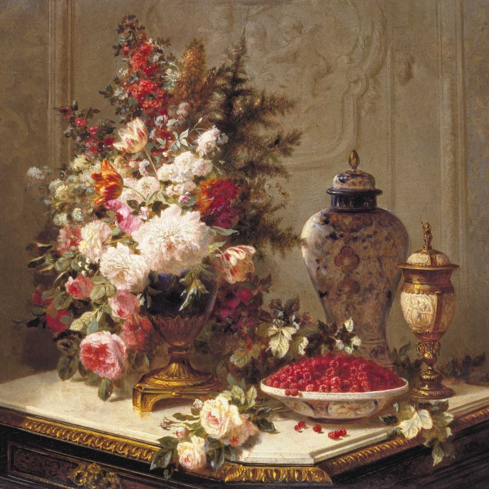 Floral composition on a table art print by Jean-Baptiste Robie for $57.95 CAD