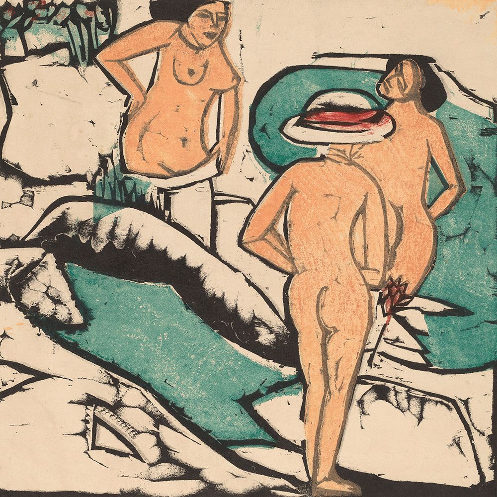 Women Bathing between White Stones art print by Ernst Ludwig Kirchner for $57.95 CAD