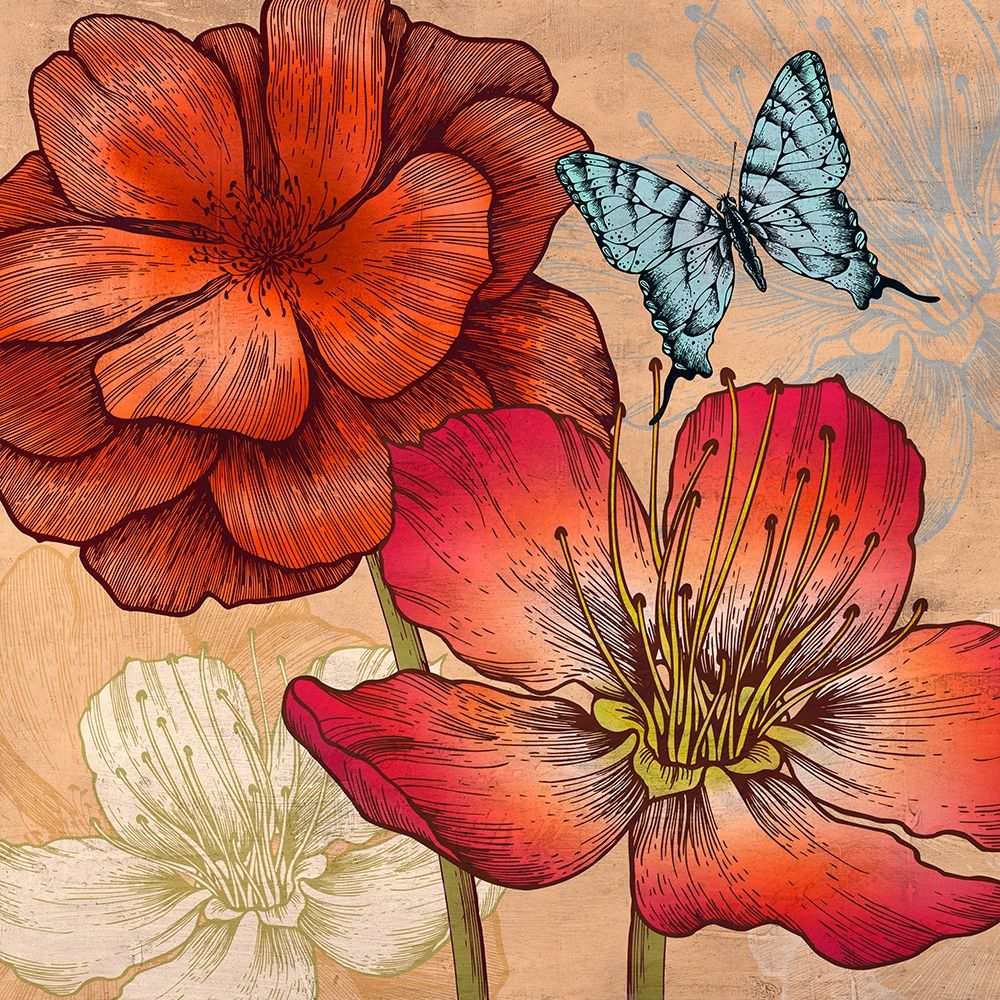 Flowers and Butterflies (detail) art print by Eve C. Grant for $57.95 CAD