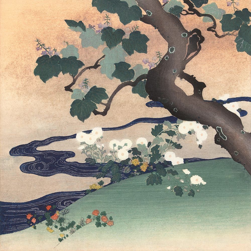 Tree, Stream and Flowers art print by Tsukioka Kogyo for $57.95 CAD