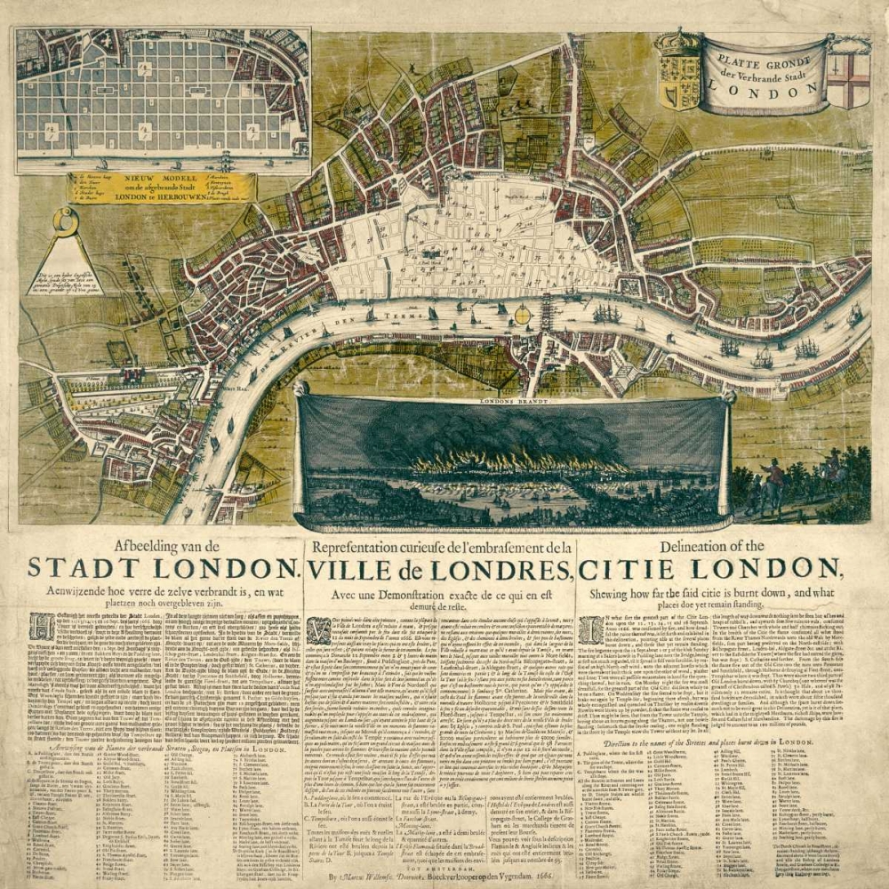 Map of London, 1666 art print by Anonymous for $57.95 CAD