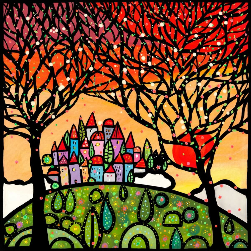 Gli alberi guardano il paese al tramonto art print by Wallas for $57.95 CAD