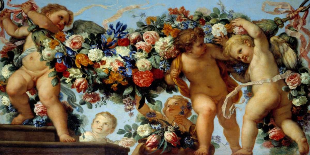 Amours et guirlandes de fleurs I art print by Carlo Maratta for $57.95 CAD