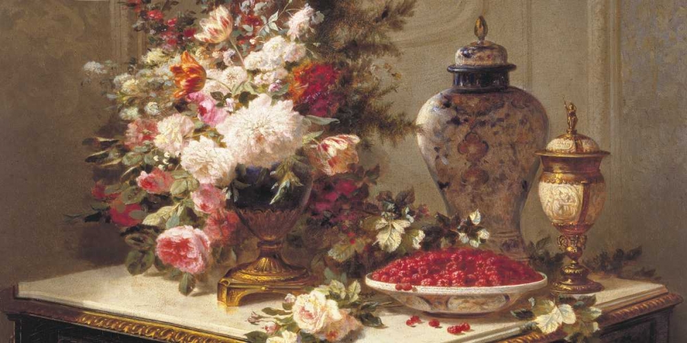 Floral composition on a table (detail) art print by Jean-Baptiste Robie for $57.95 CAD