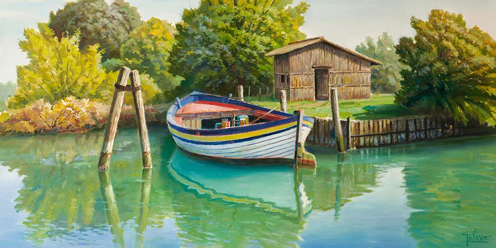 Barca sul fiume art print by Adriano Galasso for $57.95 CAD
