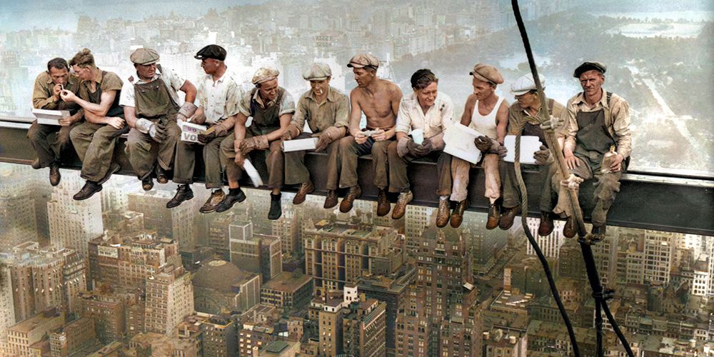Lunch atop a Skyscraper, New York 1932 (detail of colorized version) art print by Charles C. Ebbets for $57.95 CAD