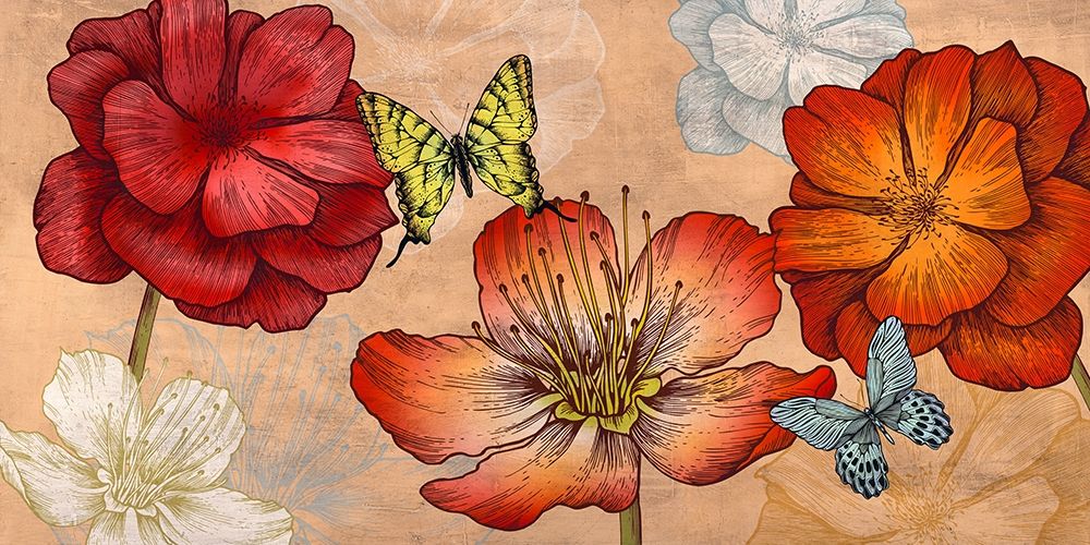 Flowers and Butterflies (Neutral) art print by Eve C. Grant for $57.95 CAD
