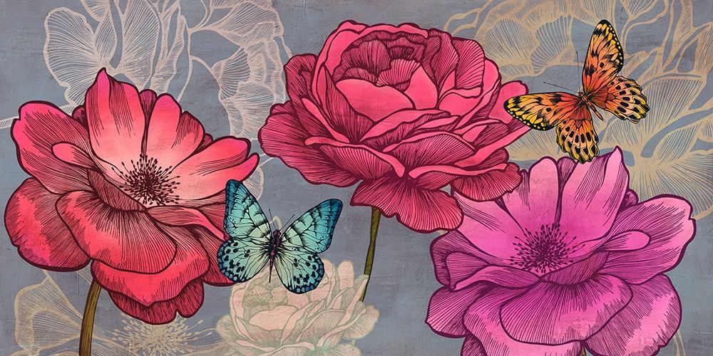 Roses and Butterflies (Ash) art print by Eve C. Grant for $57.95 CAD