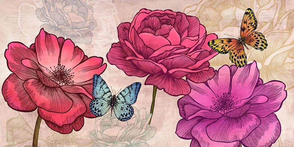 Roses and Butterflies (Neutral) art print by Eve C. Grant for $57.95 CAD