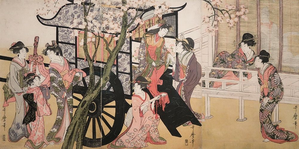Courtesans admiring cherry blossoms art print by Utamaro Kitagawa for $57.95 CAD