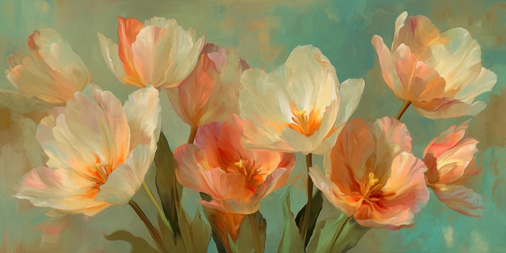 Tulips on aqua background art print by Luca Villa for $57.95 CAD