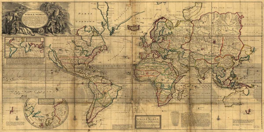 A New and Correct Map of the Whole World 1719 art print by Herman Moll for $57.95 CAD