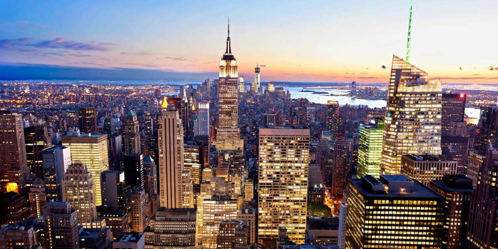 Aerial view of Manhattan, NYC art print by Vadim Ratsenskiy for $57.95 CAD