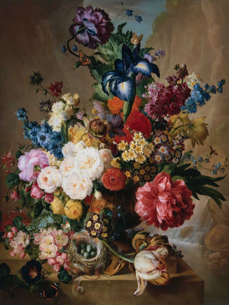 Poppies Peonies and other Flowers in a Terracotta Vase art print by Jan van Os for $57.95 CAD