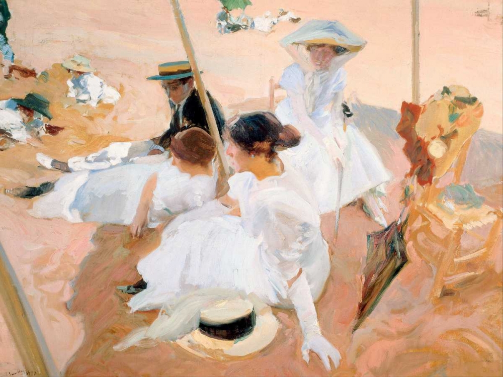 Under the awning, on the Beach at Zarauz art print by Joaquin Sorolla y Bastida for $57.95 CAD