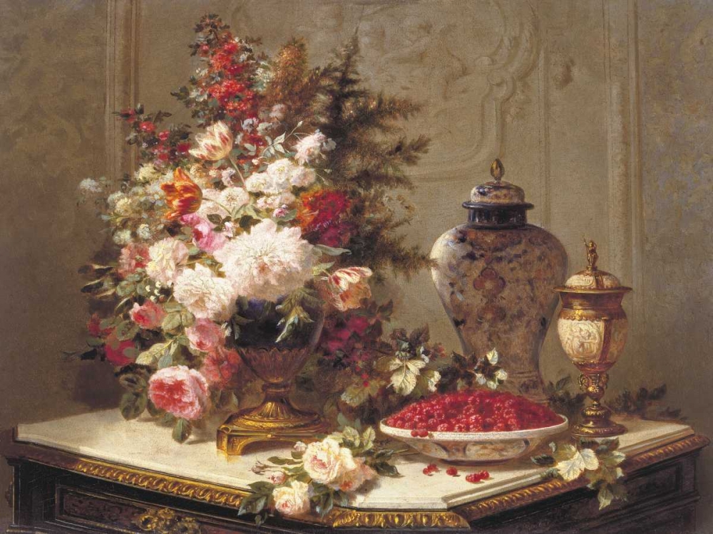 Floral composition on a table (detail) art print by Jean-Baptiste Robie for $57.95 CAD