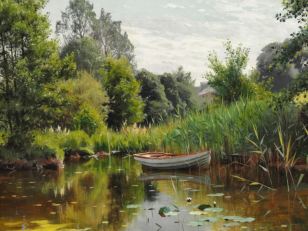 A forest lake with a rowboat art print by Peder Mork Monsted for $57.95 CAD