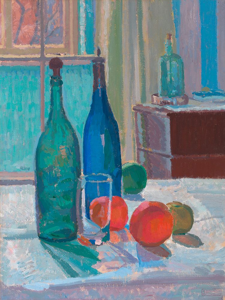 Blue and Green Bottles and Oranges art print by Spencer Frederick Gore for $57.95 CAD
