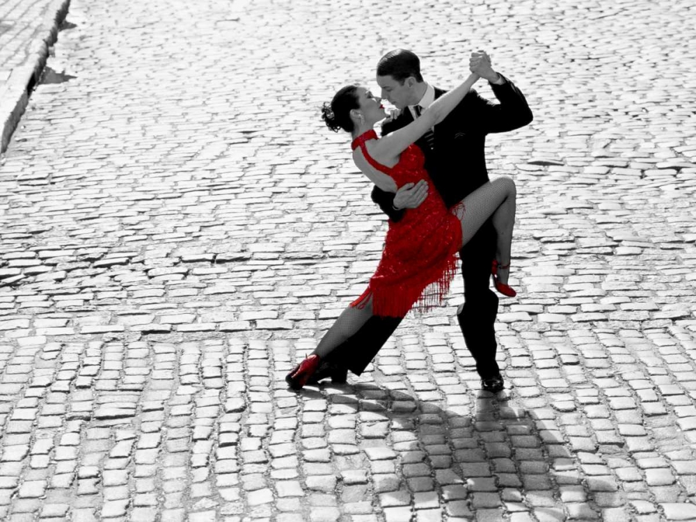 Couple dancing Tango on cobblestone road art print by Anonymous for $57.95 CAD