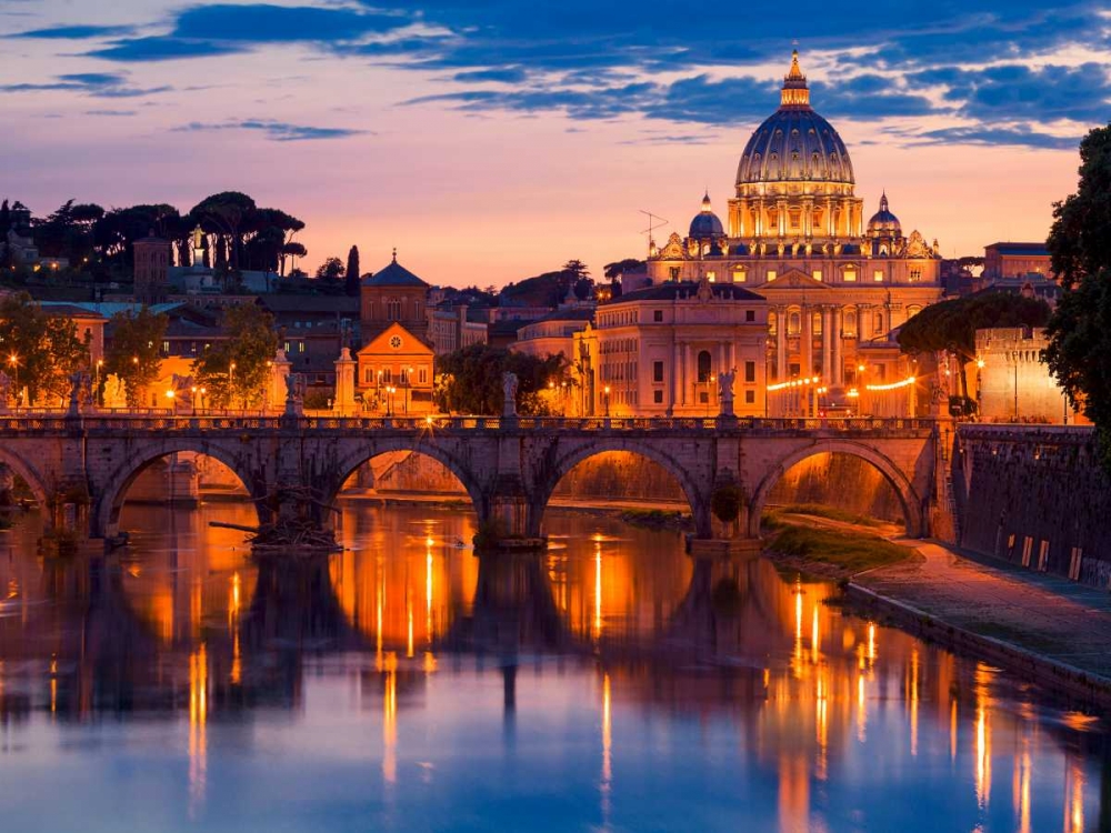 Night view at St. Peters cathedral, Rome art print by Anonymous for $57.95 CAD