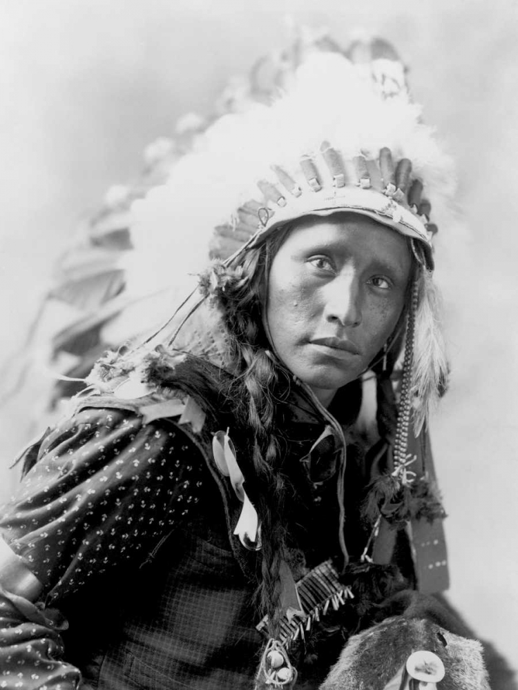 Indian wearing White War Bonnet- 1900 art print by Anonymous for $57.95 CAD
