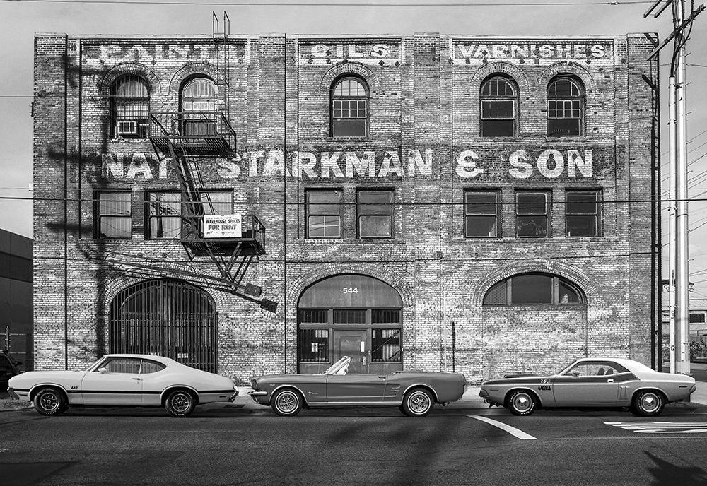 Urban Landscape with Muscle Cars (BAndW) art print by Gasoline Images for $57.95 CAD