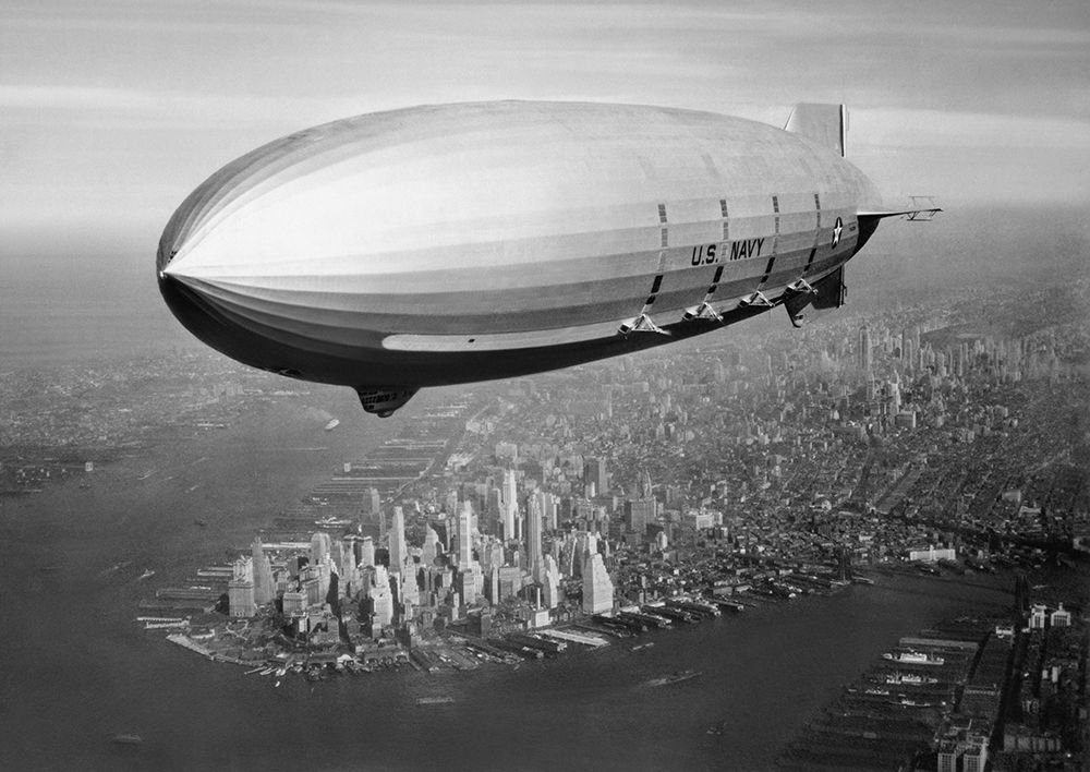 USS Macon (ZRS-5) Flying over New York Harbor, circa 1933 art print by Anonymous for $57.95 CAD