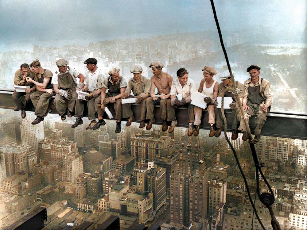 Lunch atop a Skyscraper, New York 1932 (colorized version) art print by Charles C. Ebbets for $57.95 CAD