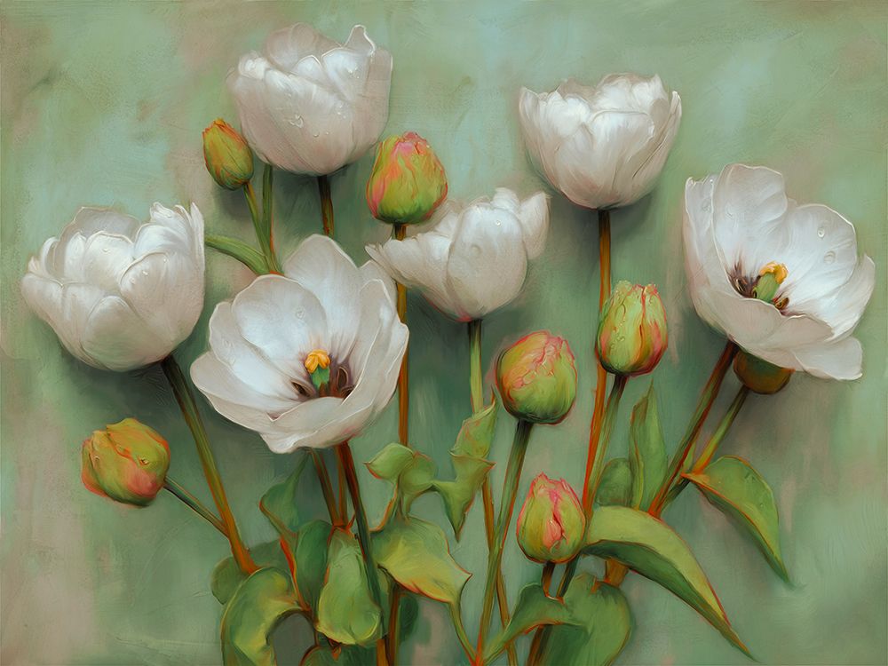 White Tulips on Jade art print by Remy Dellal for $57.95 CAD