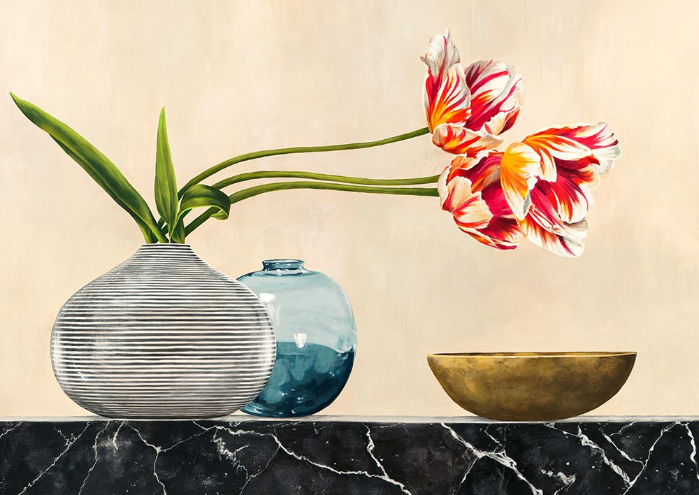 Floral Setting on Black Marble (detail) art print by Jenny Thomlinson for $57.95 CAD