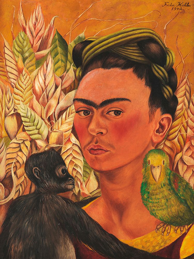 Self-Portrait with Monkey and Parrot, 1942 art print by Frida Kahlo for $57.95 CAD